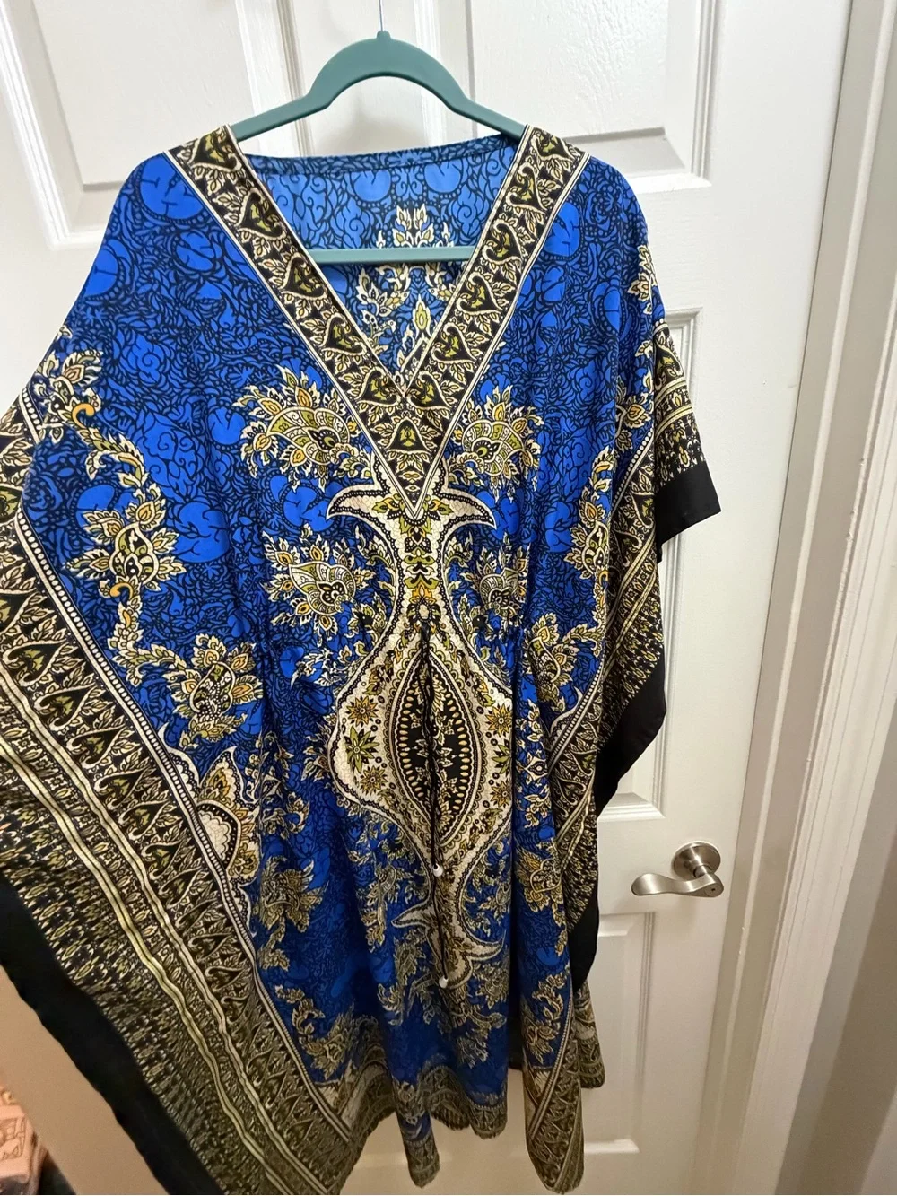 Blue and Gold Paisley V-Neck Decorative Kaftan - Brand Unspecified